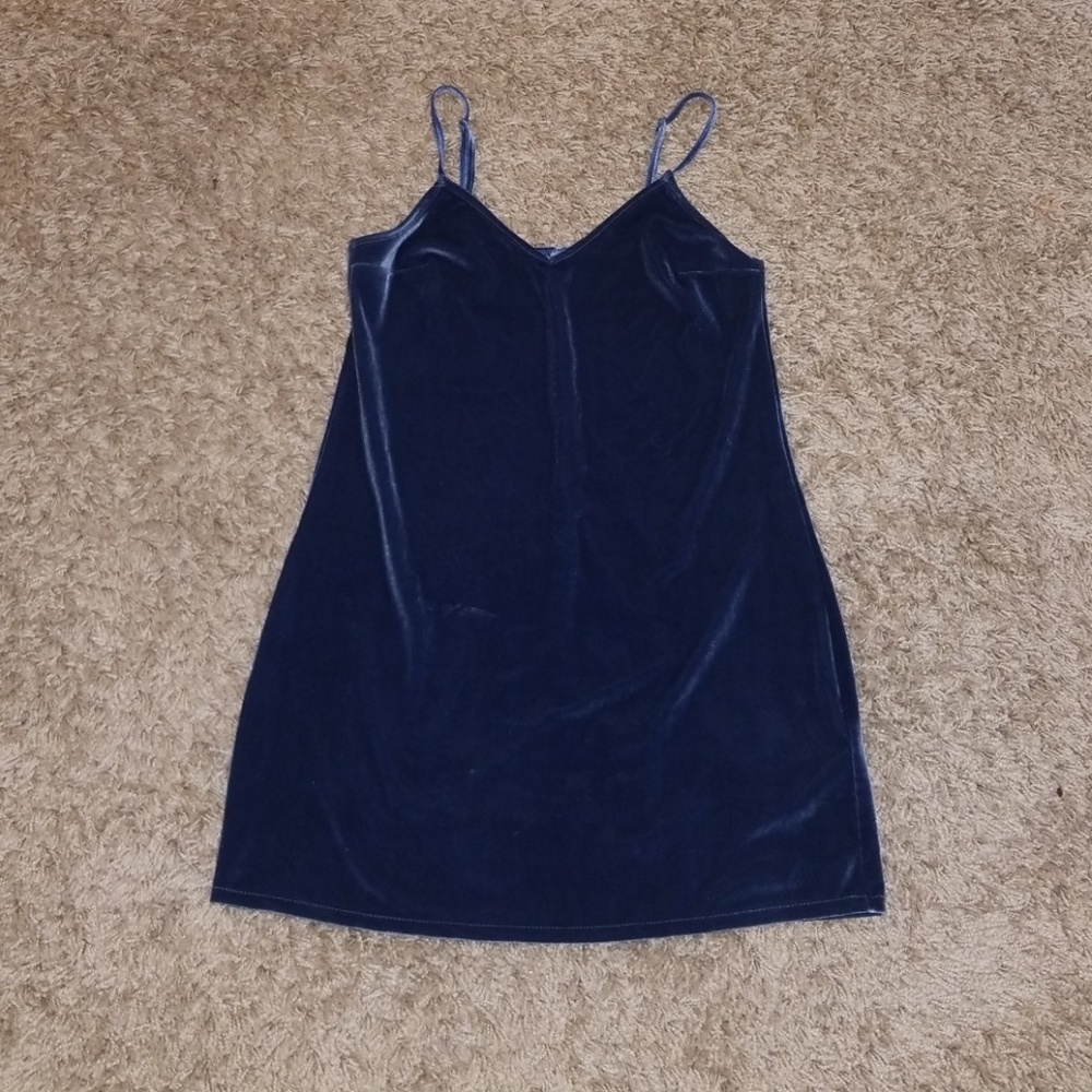Blue Velvet Spaghetti Strap Dress